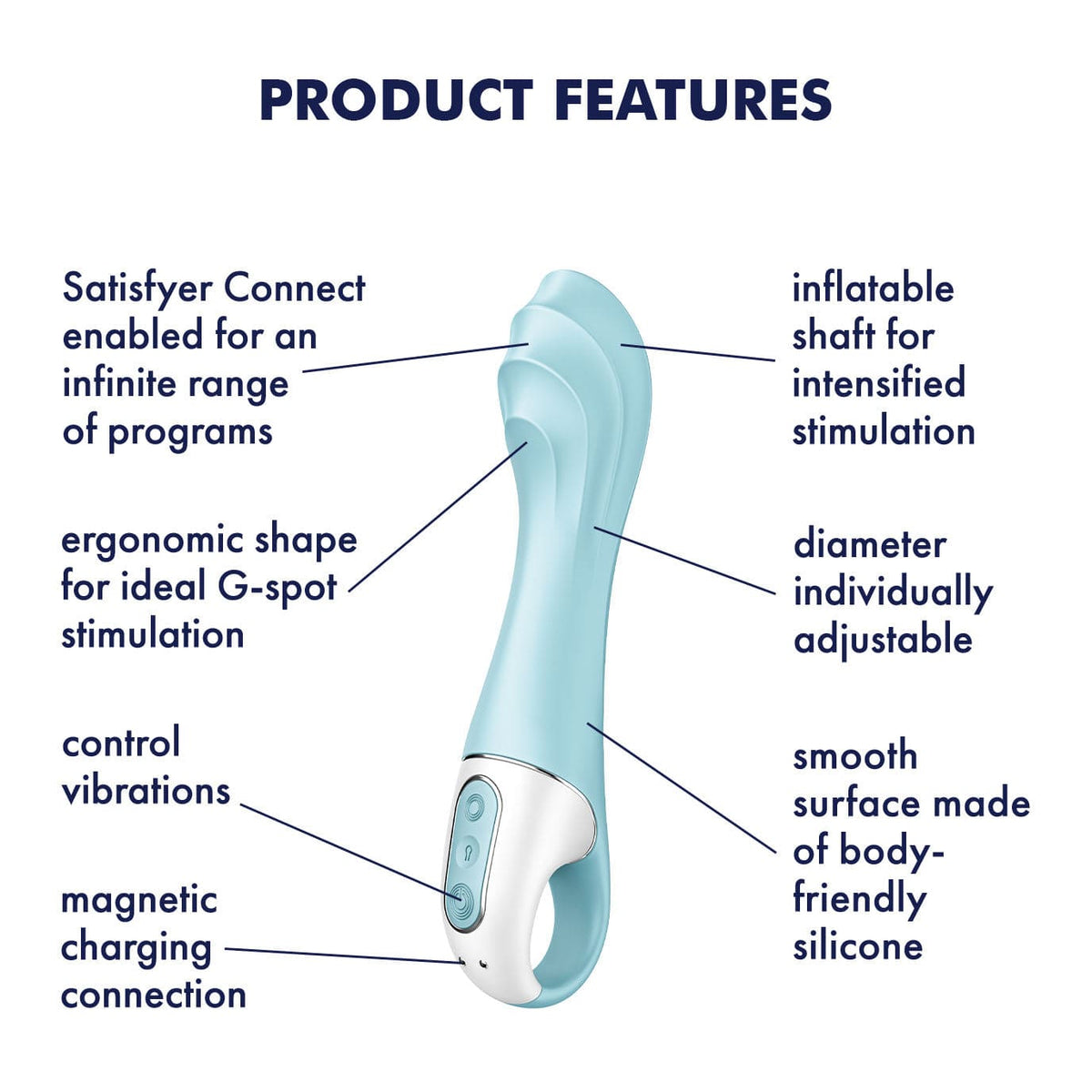 Satisfyer - Air Pump App-Controlled G Spot Vibrator 5 (Blue) -  G Spot Dildo (Vibration) Rechargeable  Durio.sg