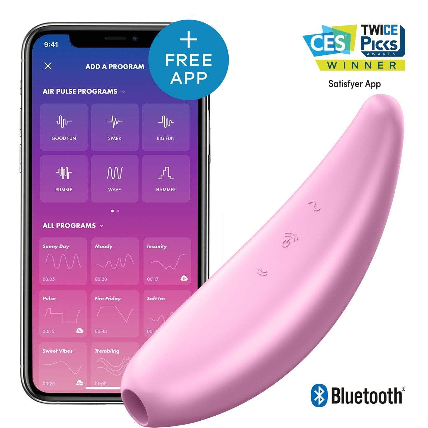 Satisfyer - Curvy 3+ App-Controlled Air Pulse Stimulator Vibrator (Pink) -  Clit Massager (Vibration) Rechargeable  Durio.sg