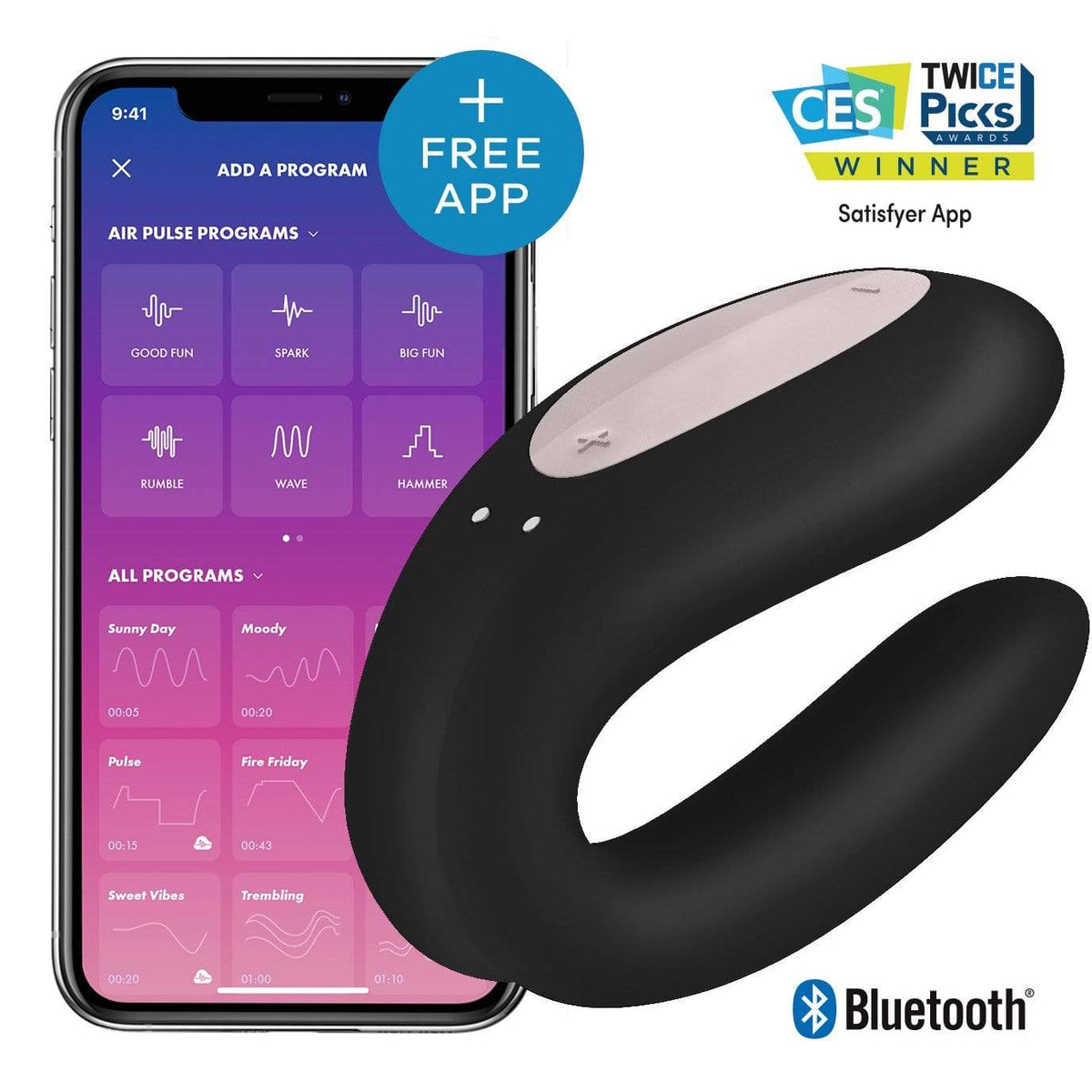 Satisfyer - Double Joy App-Controlled Partner Vibrator (Black) -  Couple's Massager (Vibration) Rechargeable  Durio.sg