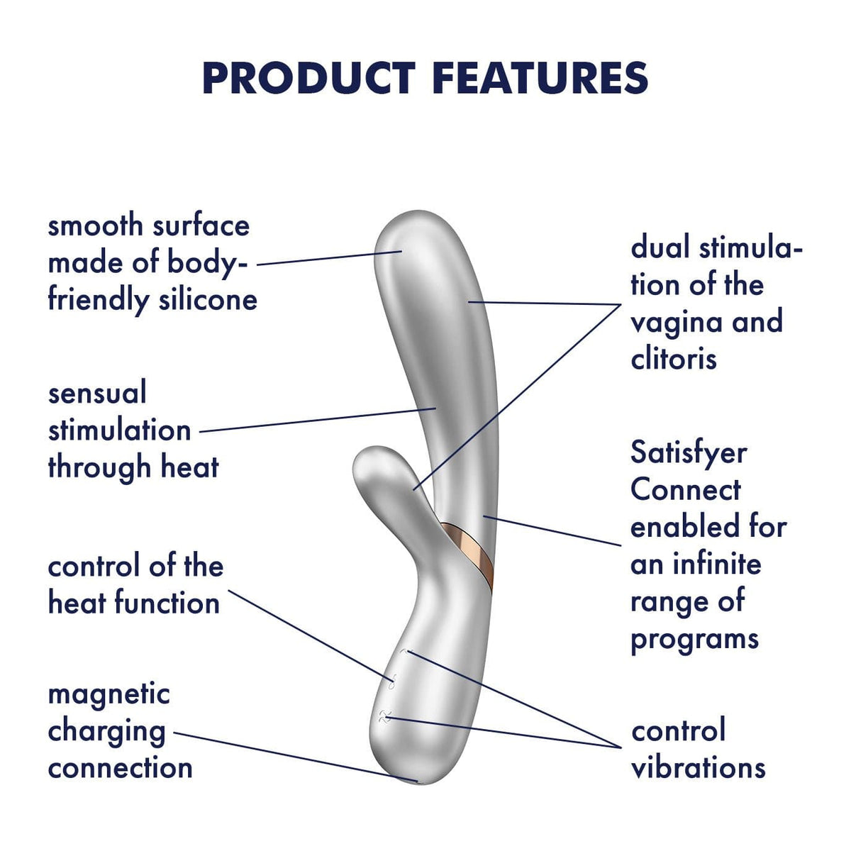 Satisfyer - Hot Lover Warming Rabbit Vibrator with Bluetooth and App (Silver/Champagne) -  Rabbit Dildo (Vibration) Rechargeable  Durio.sg