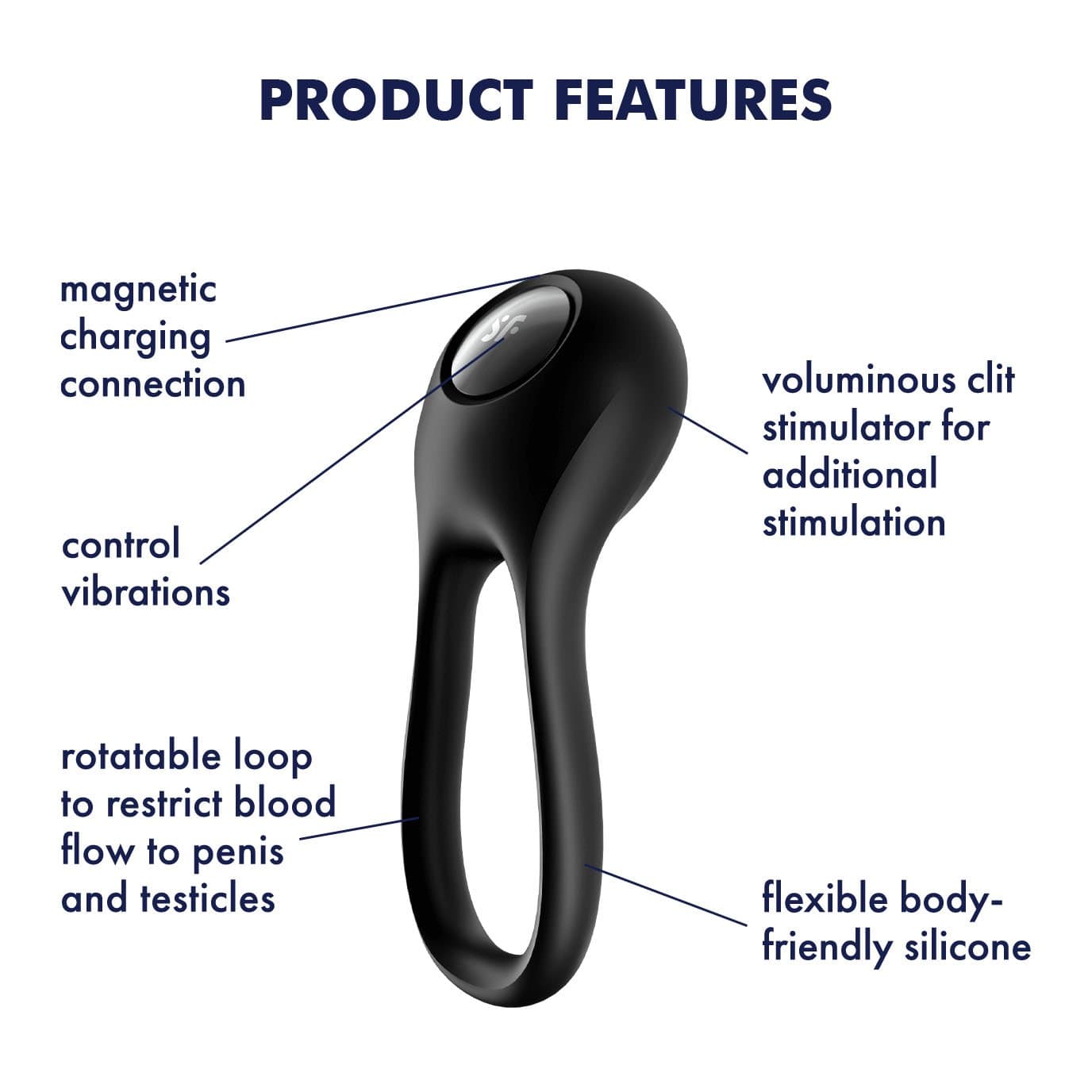 Satisfyer - Majestic Duo Silicone Vibrating Cock Ring (Black) -  Silicone Cock Ring (Vibration) Rechargeable  Durio.sg