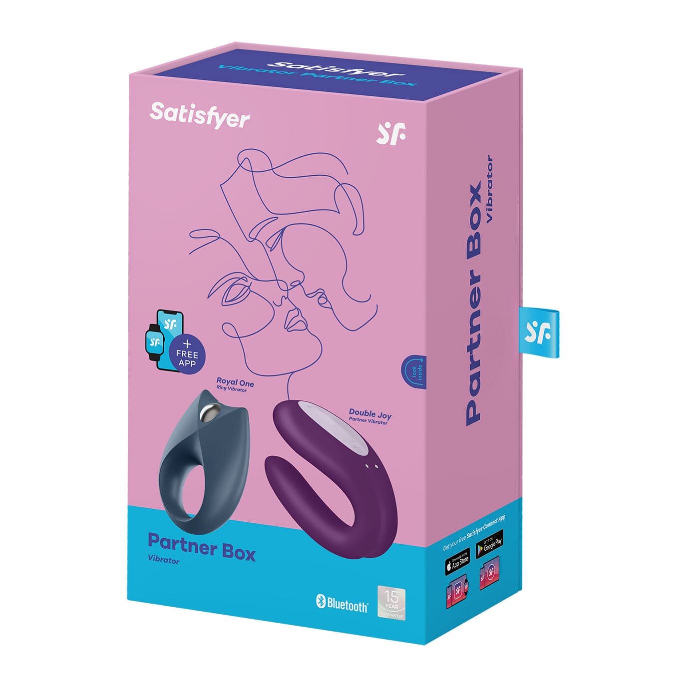 Satisfyer - Partner Box 2 App-Controlled Royal One and Double Joy Couple Set (Multi Colour) -  Couple's Massager (Vibration) Rechargeable  Durio.sg