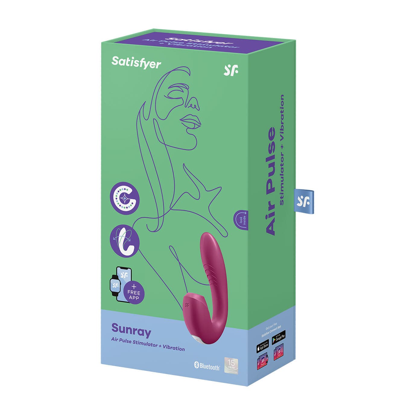 Satisfyer - Sunray Clitoral Air G Spot Dual Stimulator (Berry) -  Clit Massager (Vibration) Rechargeable  Durio.sg