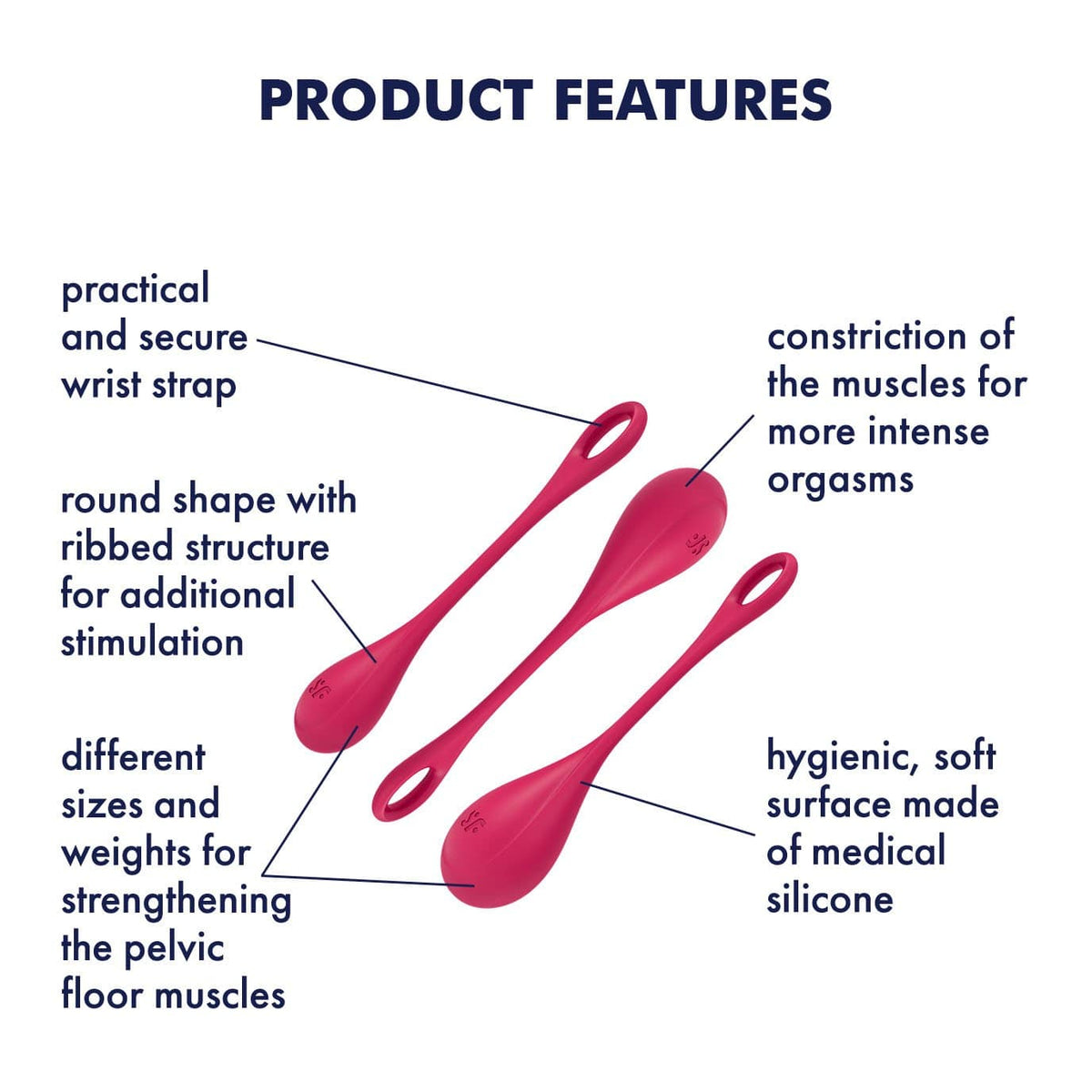 Satisfyer - Yoni Power 1 Silicone Kegel Balls Training Set (Red) -  Kegel Balls (Non Vibration)  Durio.sg