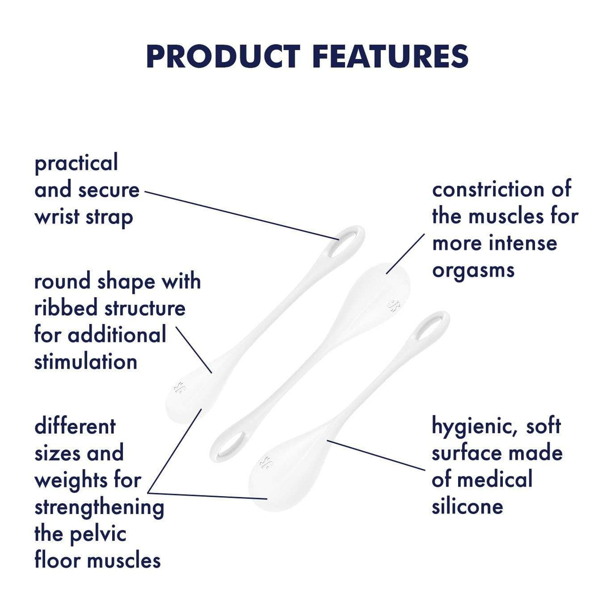 Satisfyer - Yoni Power 1 Silicone Kegel Balls Training Set (White) -  Kegel Balls (Non Vibration)  Durio.sg