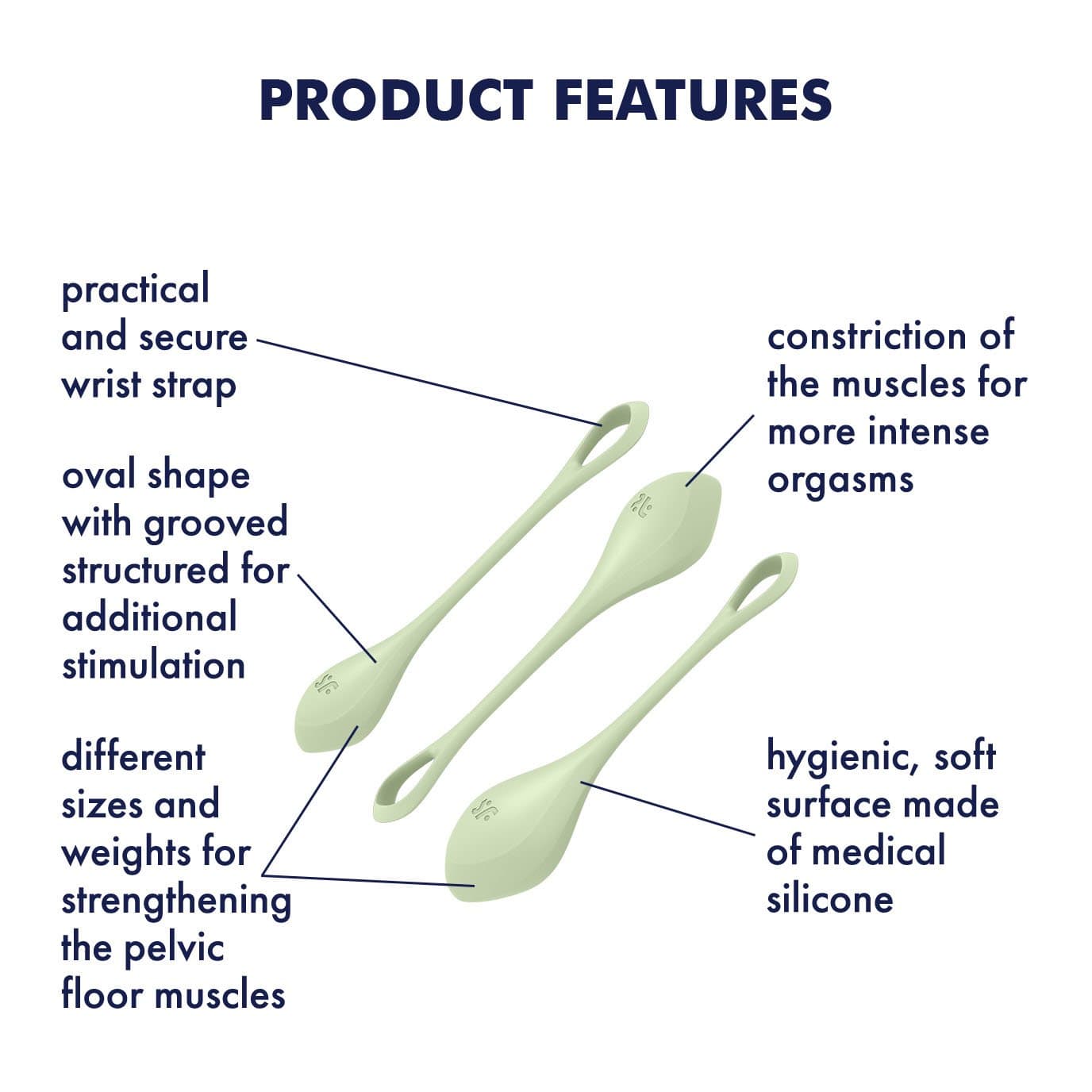 Satisfyer - Yoni Power 2 Silicone Kegel Balls Training Set (Light Green) -  Kegel Balls (Non Vibration)  Durio.sg