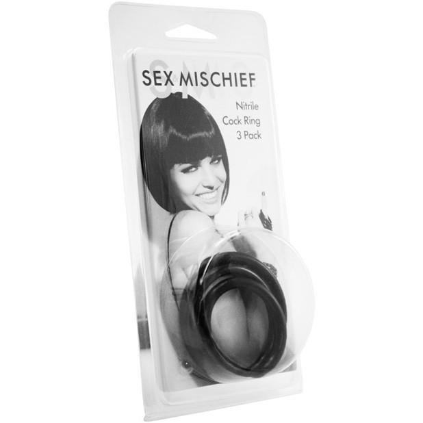 Sex and Mischief - Nitrile Cock Ring Pack of 3 (Black) -  Rubber Cock Ring (Non Vibration)  Durio.sg