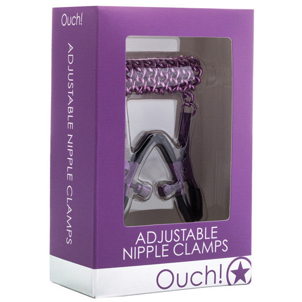 Shots - Ouch! Adjustable Nipple Clamps With Chain (Purple) -  Nipple Clamps (Non Vibration)  Durio.sg