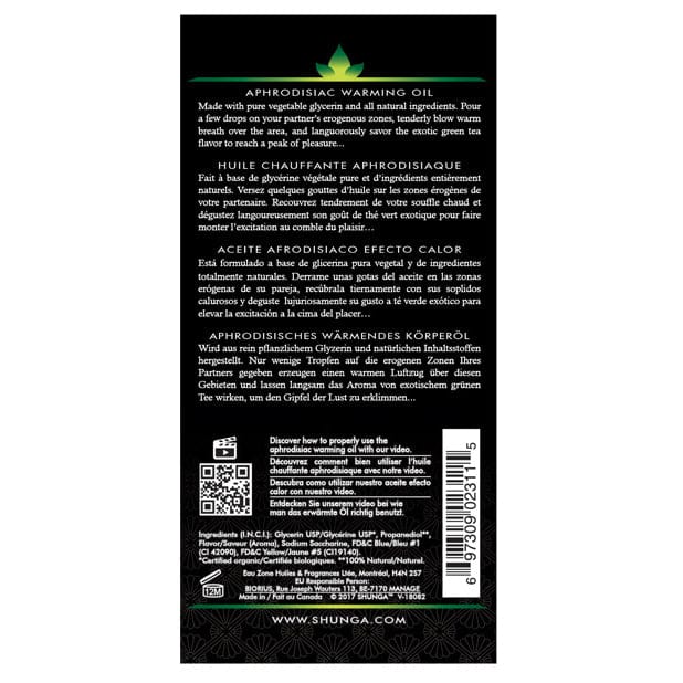Shunga - Aphrodisiac Organic Flavored Warming Oil 3.5 oz (Erotic Green Tea) -  Massage Oil  Durio.sg