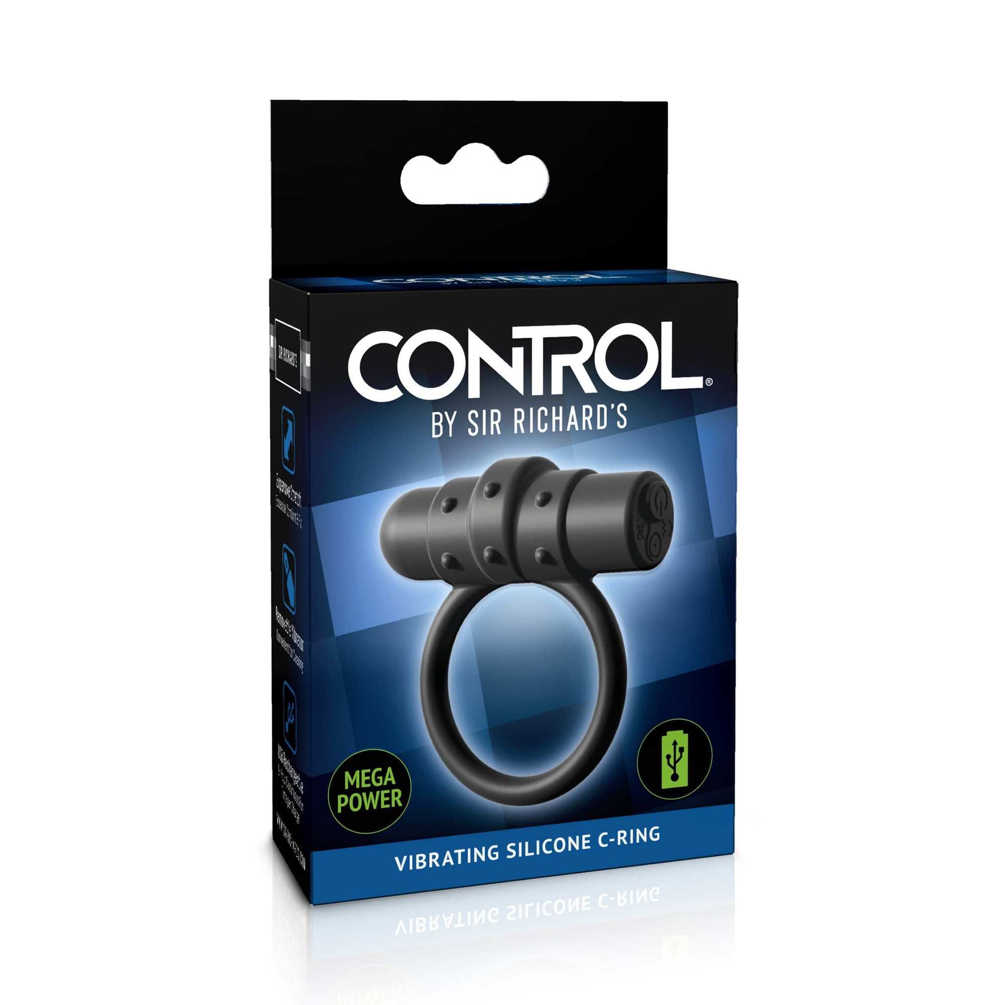 Sir Richards - Control Vibrating Silicone C-Ring (Black) -  Silicone Cock Ring (Vibration) Rechargeable  Durio.sg