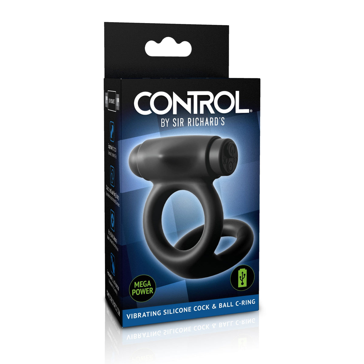 Sir Richards - Control Vibrating Silicone Cock and Ball C-Ring (Black) -  Silicone Cock Ring (Vibration) Rechargeable  Durio.sg