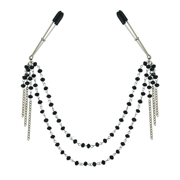 Sportsheets - Sincerely Black Jeweled Nipple Clips (Silver) -  Nipple Clamps (Non Vibration)  Durio.sg