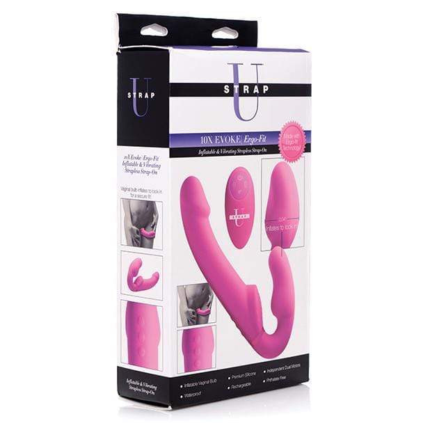 Strap U - 10X Evoke Ergo Fit Inflatable and Vibrating Strapless Strap On Dildo with Remote (Pink) -  Remote Control (Wireless) Strap On with Dildo for Reverse Insertion (Vibration) Rechargeable  Durio.sg