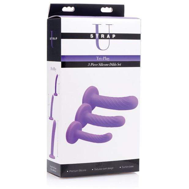 Strap U - Tri Play 3 Pieces Silicone Dildo Set (Purple) -  Non Realistic Dildo with suction cup (Non Vibration)  Durio.sg