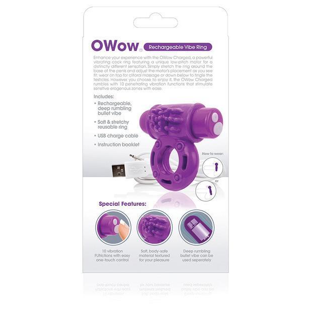 The Screaming O - Charged OWow Rechargeable Cock Ring (Purple) -  Rubber Cock Ring (Vibration) Rechargeable  Durio.sg