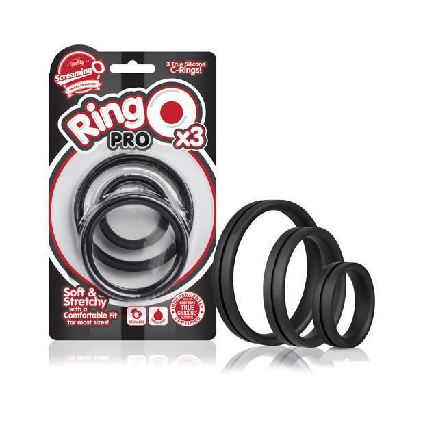 The Screaming O - RingO Pro 3 Soft Stretchy Cock Rings (Black) -  Silicone Cock Ring (Non Vibration)  Durio.sg