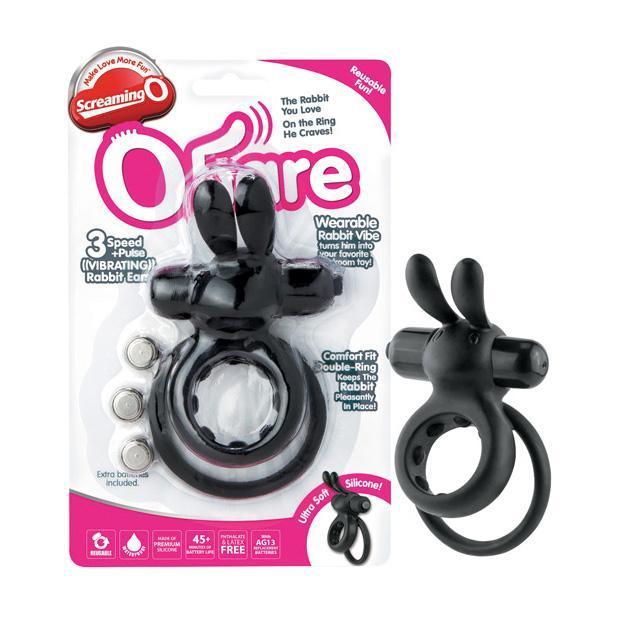 TheScreamingO - Ohare Rabbit Vibrating Cock Ring (Black) -  Silicone Cock Ring (Vibration) Non Rechargeable  Durio.sg