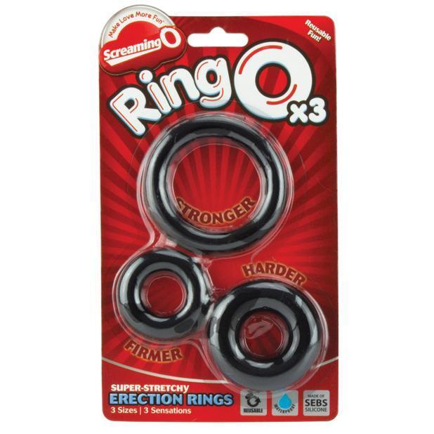 TheScreamingO - RingO Super Stretchy Cock Ring x3 (Black) -  Silicone Cock Ring (Non Vibration)  Durio.sg