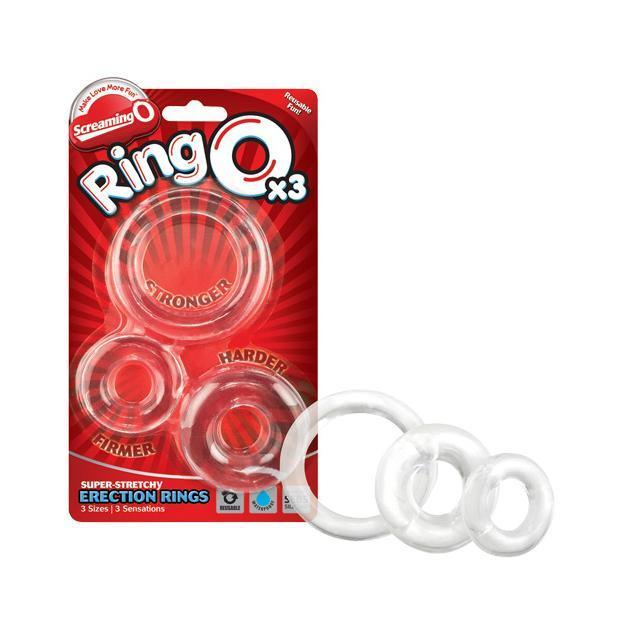 TheScreamingO - RingO Super Stretchy Cock Ring x3 (Clear) -  Rubber Cock Ring (Non Vibration)  Durio.sg