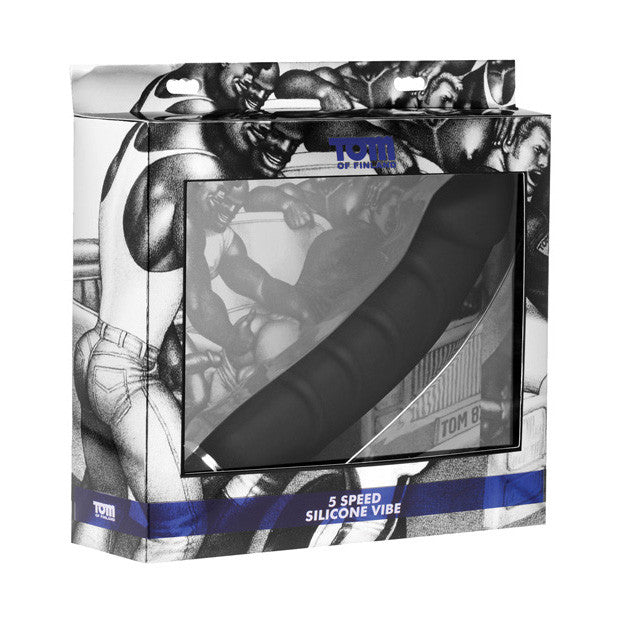 Tom of Finland - 5-Speed Silicone Vibrator (Black) -  Non Realistic Dildo w/o suction cup (Vibration) Non Rechargeable  Durio.sg