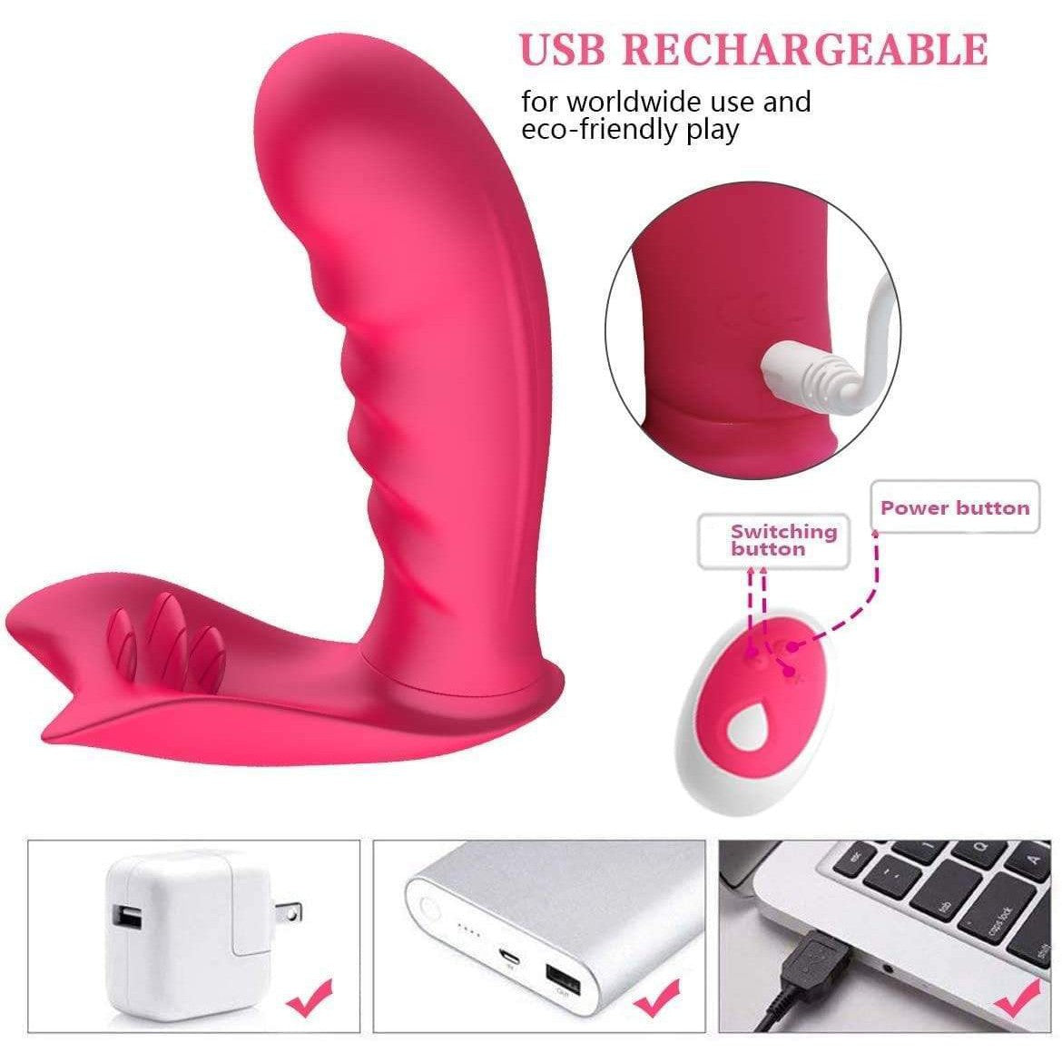 Tracy's Dog - Butterfly G Spot Vibrator (Pink) -  G Spot Dildo (Vibration) Rechargeable  Durio.sg