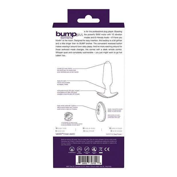 VeDO - Bump Plus Rechargeable Remote Control Anal Vibe (Deep Purple) -  Anal Plug (Vibration) Rechargeable  Durio.sg