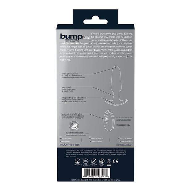 VeDO - Bump Plus Rechargeable Remote Control Anal Vibe (Just Black) -  Anal Plug (Vibration) Rechargeable  Durio.sg