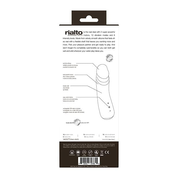 VeDO - Rialto Rechargeable Realistic Vibrator (Black Pearl) -  Realistic Dildo w/o suction cup (Vibration) Rechargeable  Durio.sg