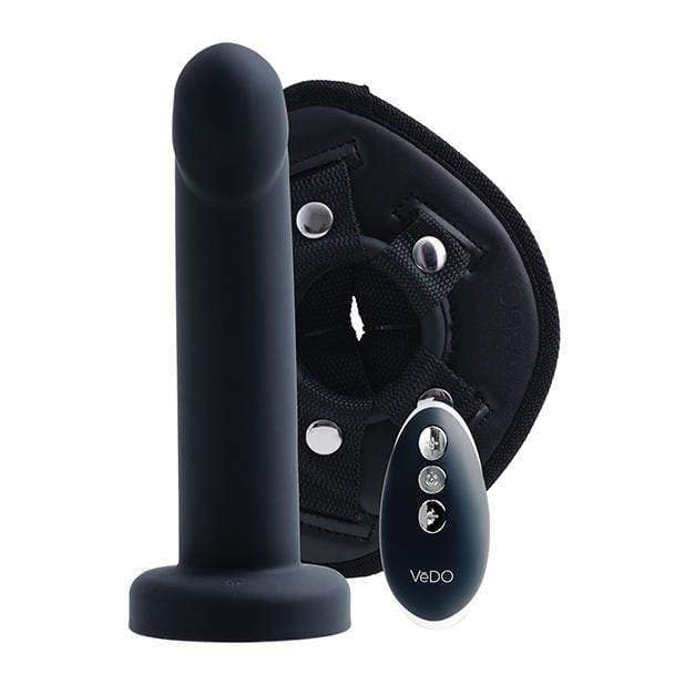VeDO - Strapped Rechargeable Vibrating Strap On Dildo (Just Black) -  Strap On with Dildo for Reverse Insertion (Vibration) Rechargeable  Durio.sg