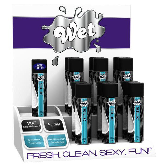Wet - Silk Luxury Lubricant Countertop Display Set 12pcs with 1 Tester Set (Black) -  Lube (Silicone Based)  Durio.sg