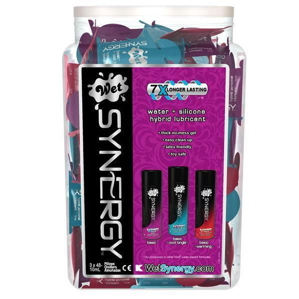 Wet - Synergy Water + Silicone Hybrid Lubricant 144pc 10ml with Bowl Display (Multi Colour) -  Lube (Water Based)  Durio.sg