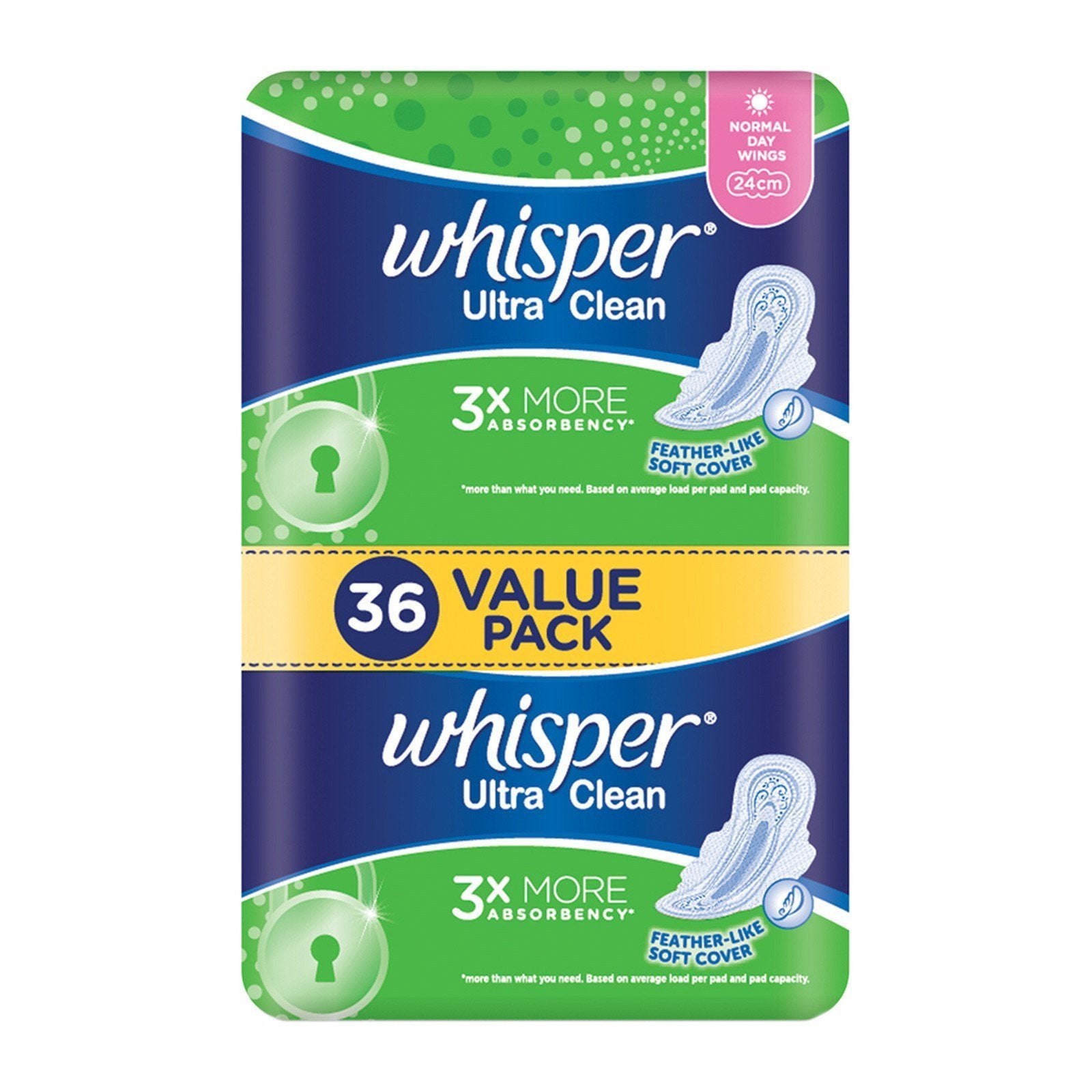 Whisper - Ultra Regular Flow Wing 36's -  Panty Liners  Durio.sg