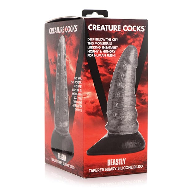 XR - Creature Cocks Beastly Tapered Bumpy Silicone Dildo (Silver/Black) -  Non Realistic Dildo with suction cup (Non Vibration)  Durio.sg