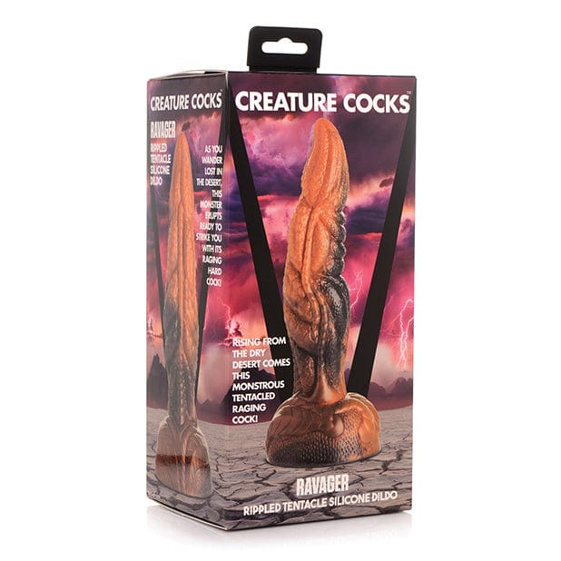 XR - Creature Cocks Ravager Rippled Tentacle Silicone Dildo (Orange/Black) -  Non Realistic Dildo with suction cup (Non Vibration)  Durio.sg