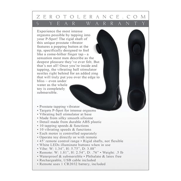 Zero Tolerance - Tap It Remote Control Silicone Prostate Massager (Black) -  Remote Control Anal Plug (Vibration) Rechargeable  Durio.sg