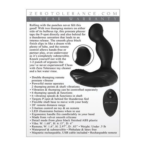 Zero Tolerance - The One Two Punch Remote Control Rechargeable Prostate Massager (Black) -  Remote Control Anal Plug (Vibration) Rechargeable  Durio.sg