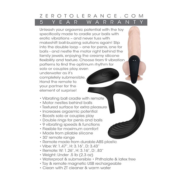 Zero Tolerance - Vibrating Ball Cradle Cock Ring with Remote (Black) -  Remote Control Cock Ring (Vibration) Rechargeable  Durio.sg