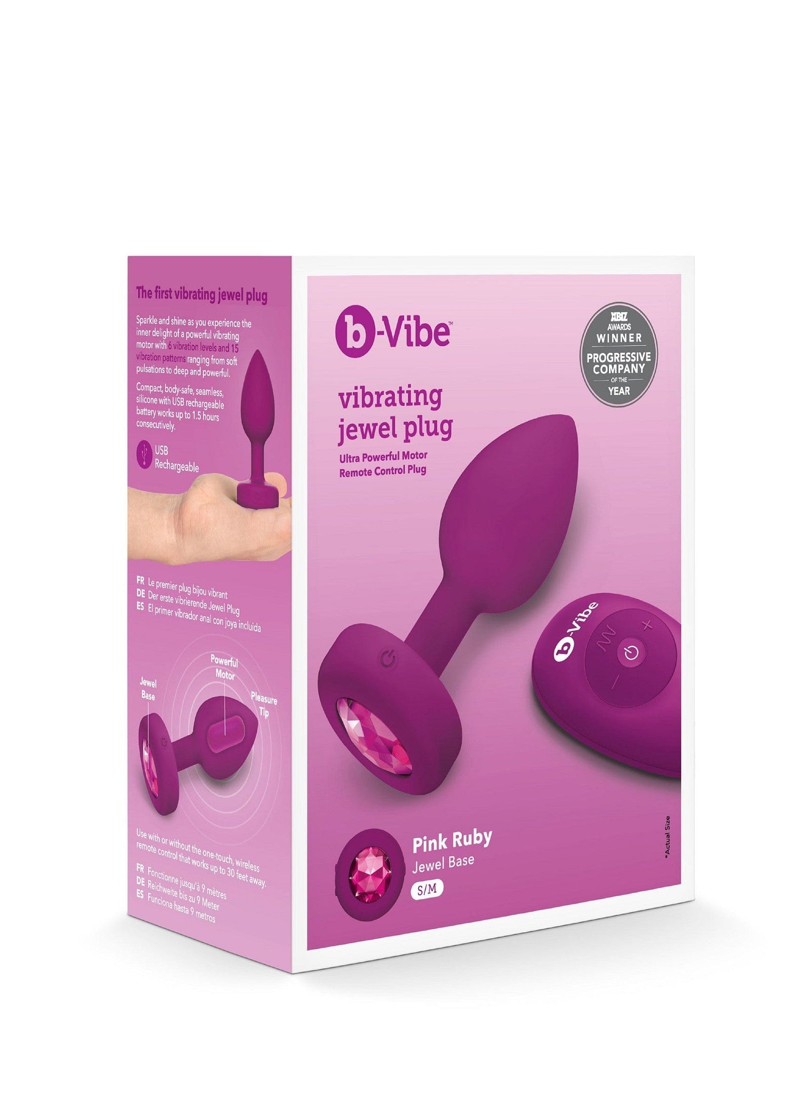 B-Vibe - Rechargeable Vibrating Jewel Anal Plug S/M (Pink) BV1026 Durio.sg