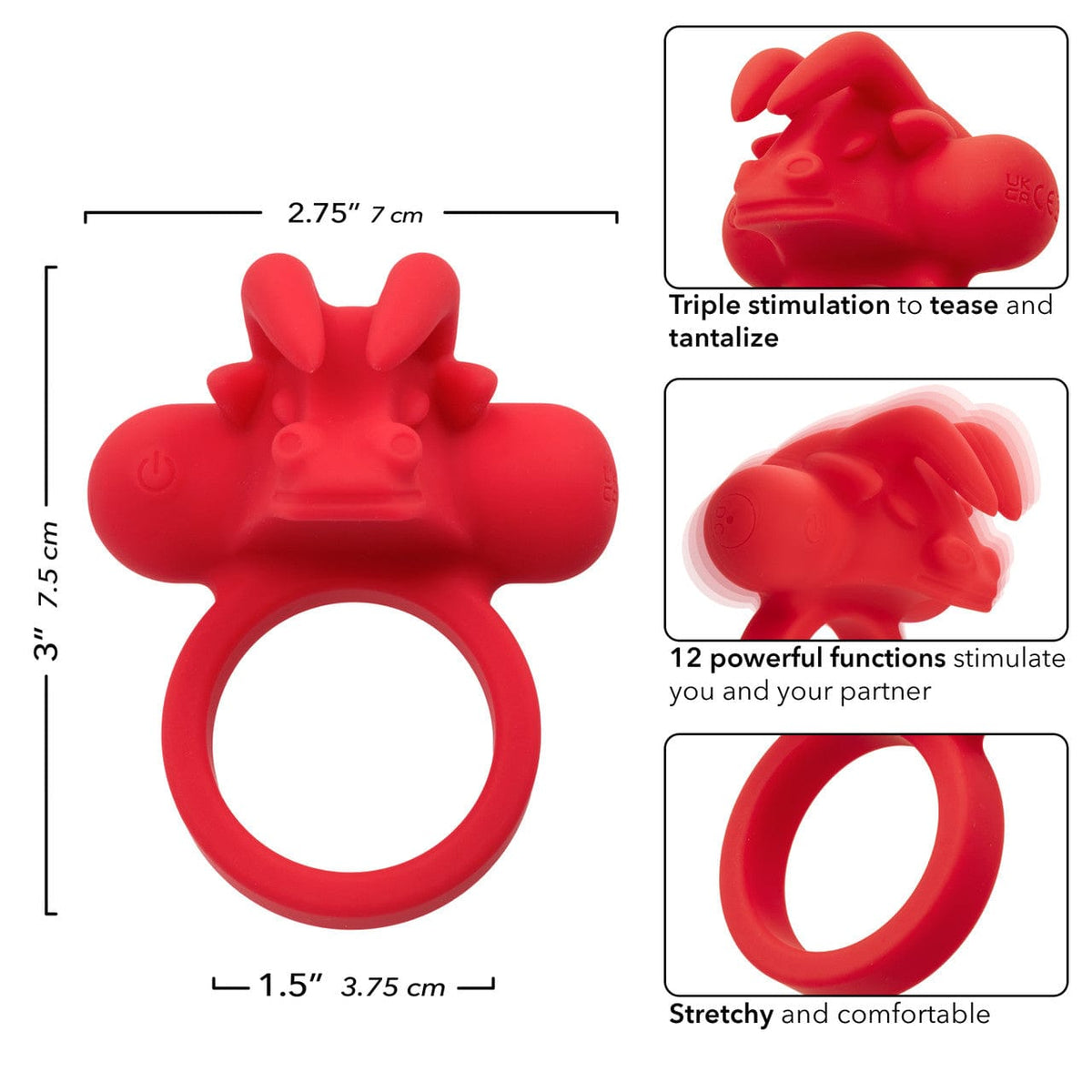 CalExotics - Rechargeable Matador Triple-Stimulation Cock Ring (Red) CE2199 Durio.sg