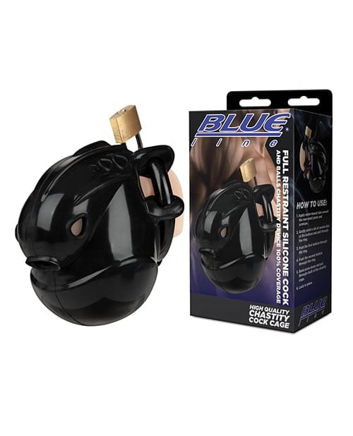Blue Line - Full Restraint Silicone Cock and Balls Chastity Device (Black) BL1018 Durio.sg