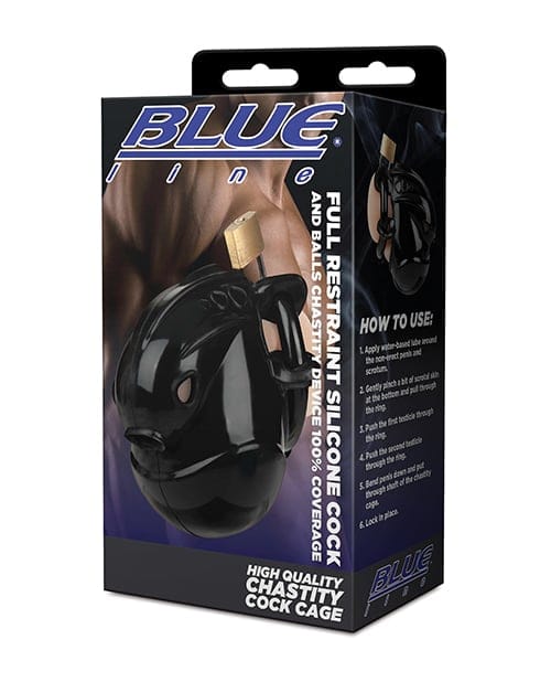 Blue Line - Full Restraint Silicone Cock and Balls Chastity Device (Black) BL1018 Durio.sg