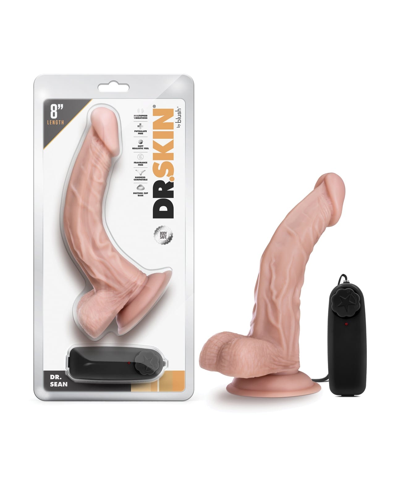 Blush Novelties - Dr Skin Dr Sean Curved Vibrating Suction Cup Dildo (Beige) BN1169 Durio.sg