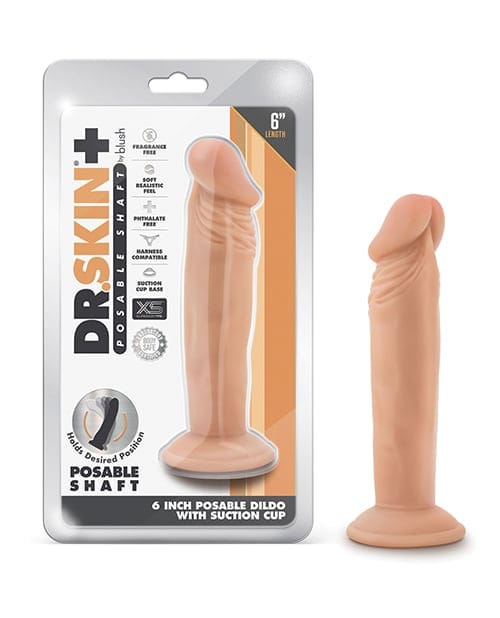 Blush Novelties - Dr Skin Plus Triple Density Posable Suction Dildo (Beige) BN1172 Durio.sg