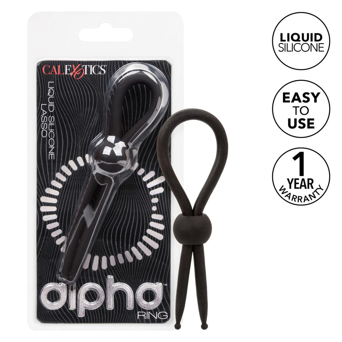 CalExotics - Alpha Liquid Silicone Adjustable Lasso Cock Ring (Black) CE2181 Durio.sg
