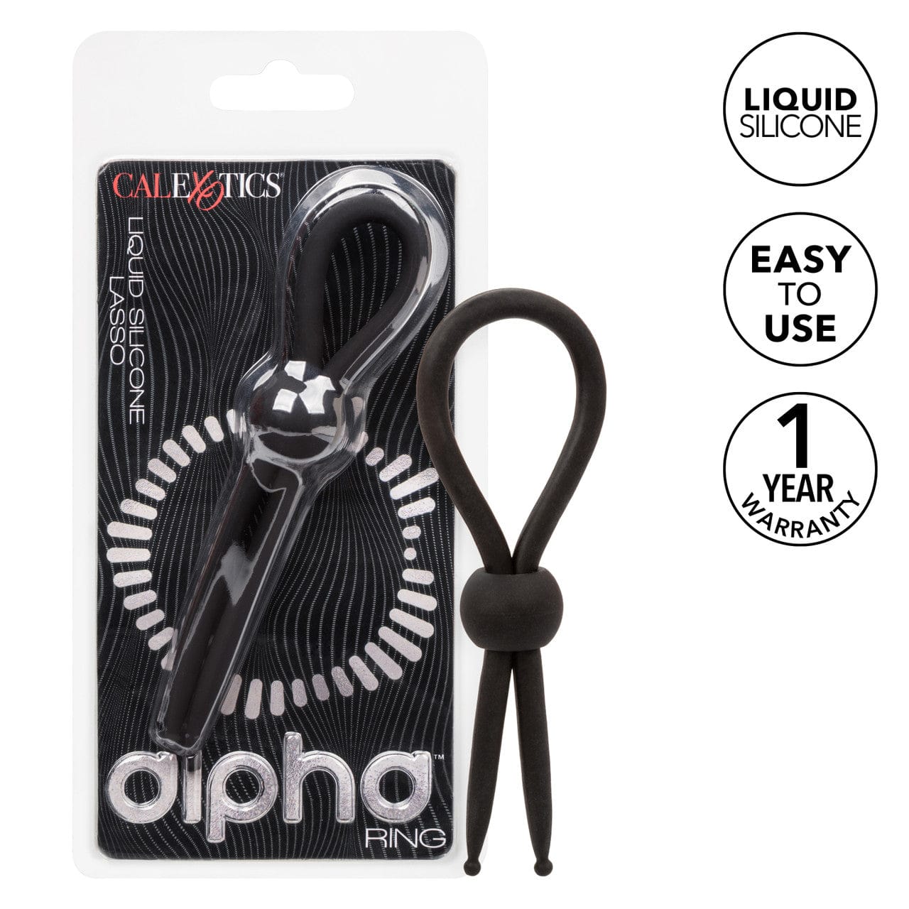 CalExotics - Alpha Liquid Silicone Adjustable Lasso Cock Ring (Black) CE2181 Durio.sg
