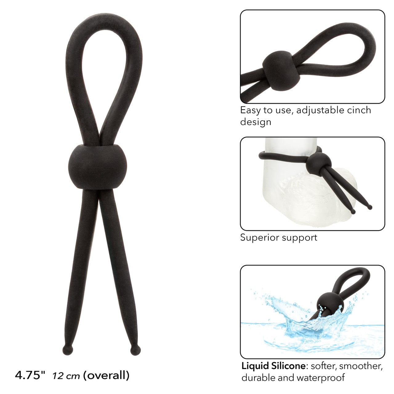 CalExotics - Alpha Liquid Silicone Adjustable Lasso Cock Ring (Black) CE2181 Durio.sg
