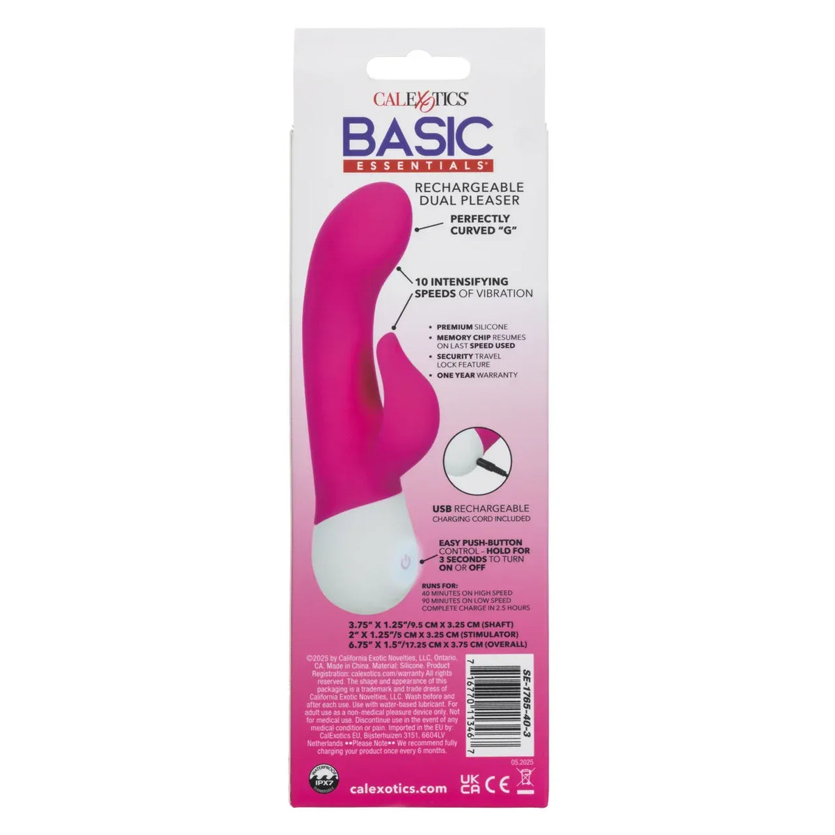 CalExotics - Basic Essentials Rechargeable Dual Pleaser (Pink) CE2182 Durio.sg