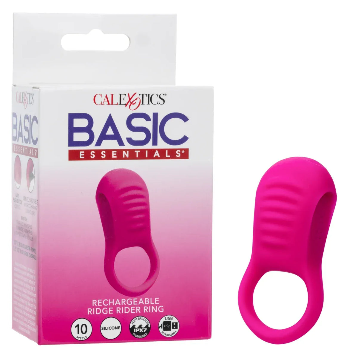 CalExotics - Basic Essentials Rechargeable Ridge Rider Cock Ring (Pink) CE2184 Durio.sg