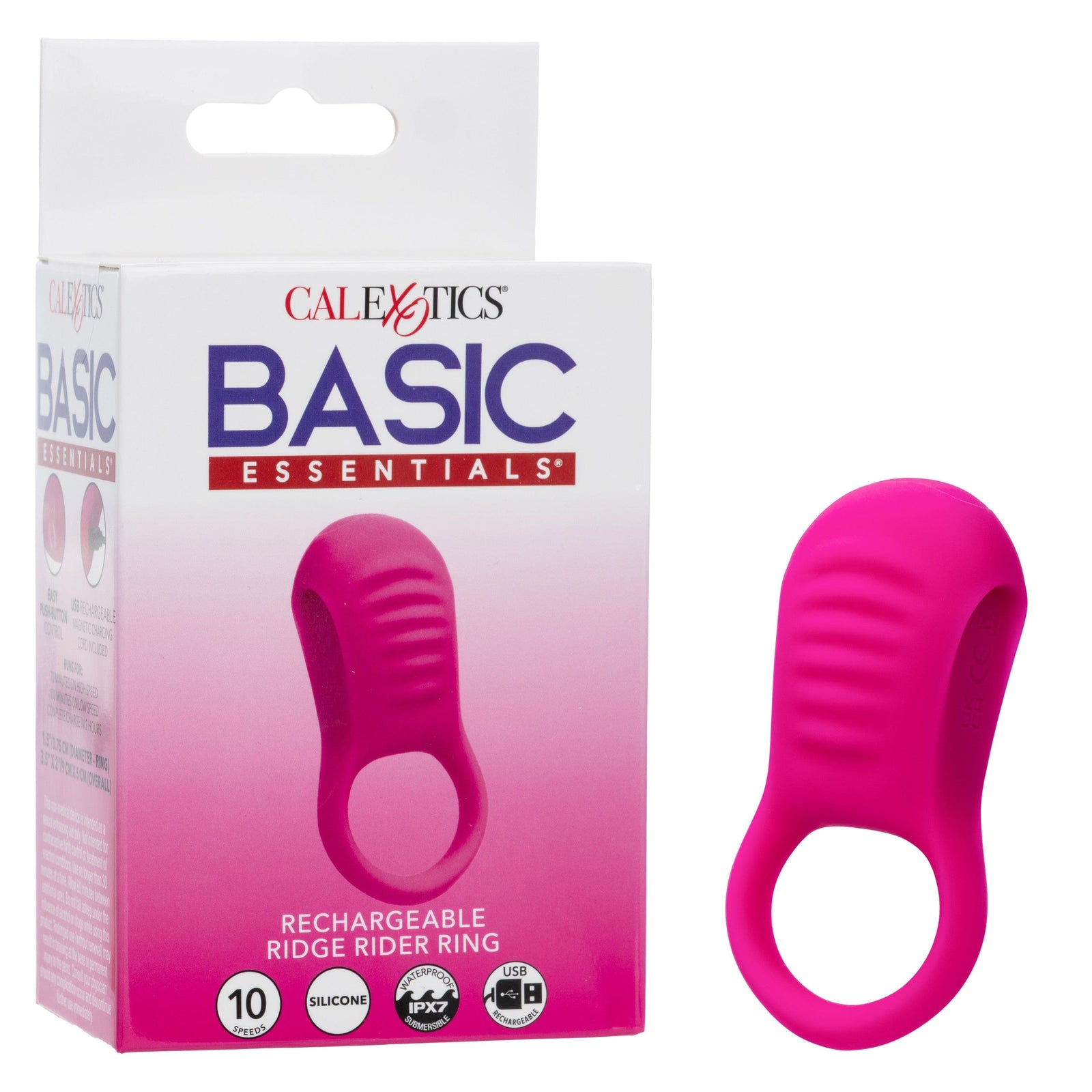 CalExotics - Basic Essentials Rechargeable Ridge Rider Cock Ring (Pink) CE2184 Durio.sg