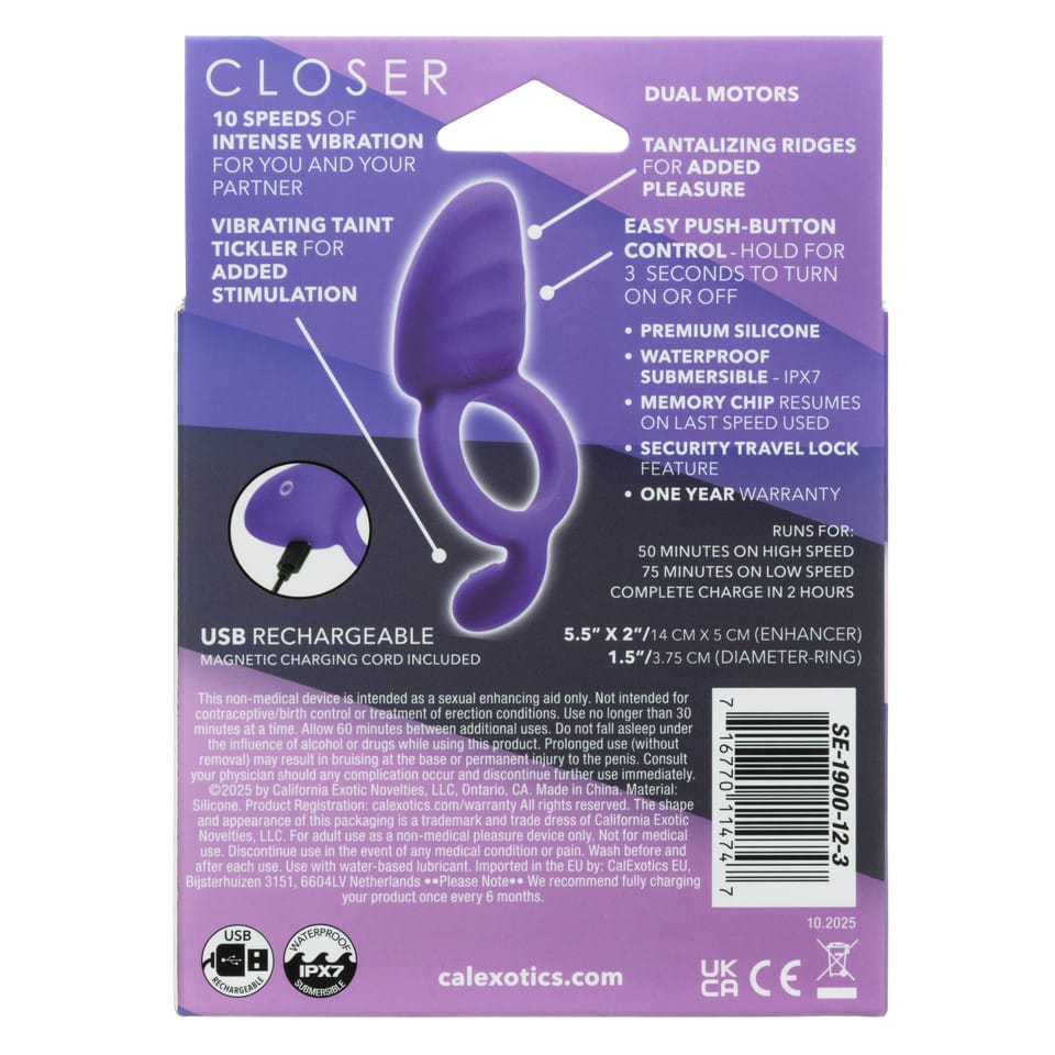 CalExotics - Closer Ring Passion Rechargeable Vibrating Cock Ring (Purple) CE2150 Durio.sg